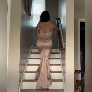 NWT. Satin Formal Dress in Champagne. Size 8. UNALTERED